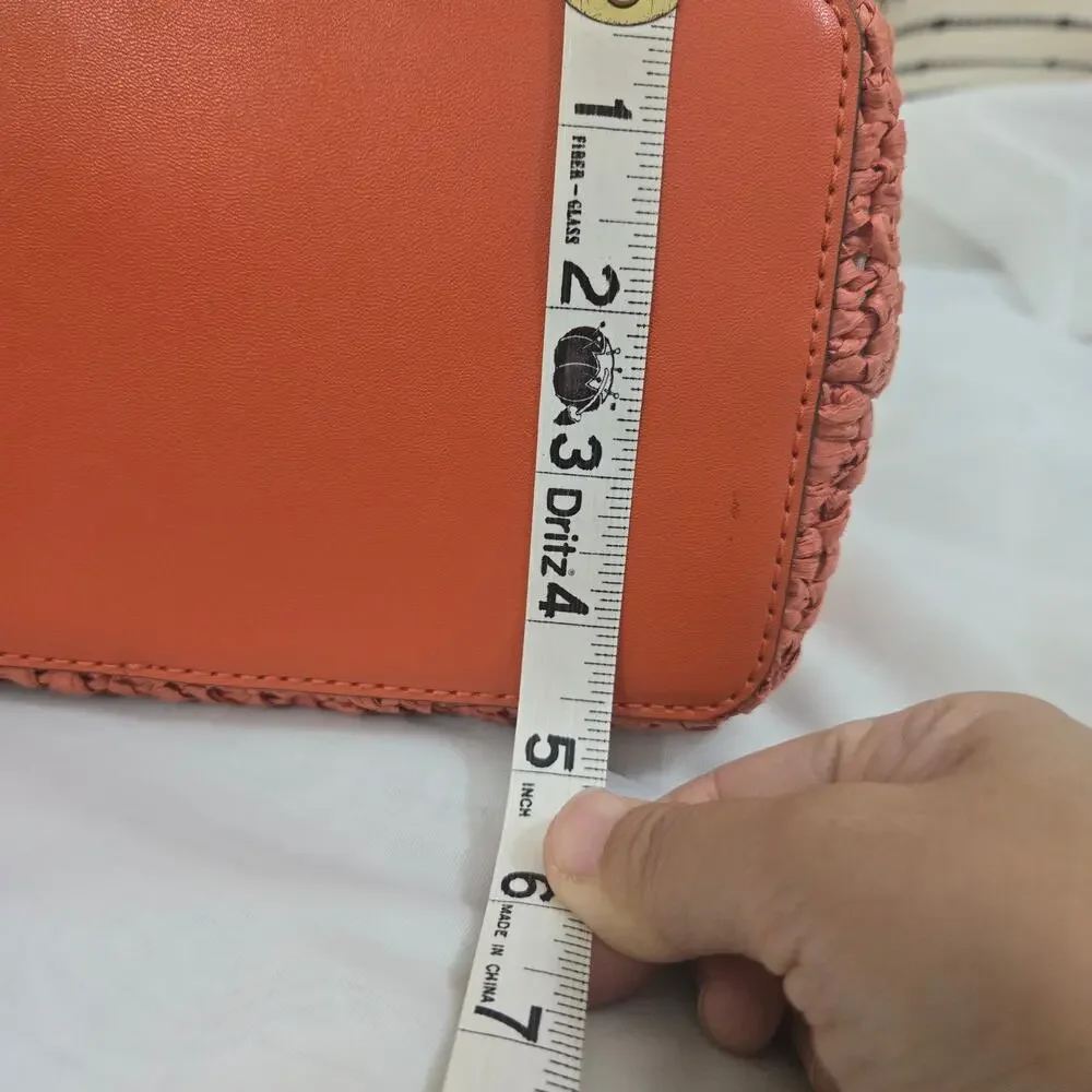 Michael Kors Pratt Medium Ombre Straw Shoulder Bag Red Clay Orange Summer Boho - Picture 15 of 15